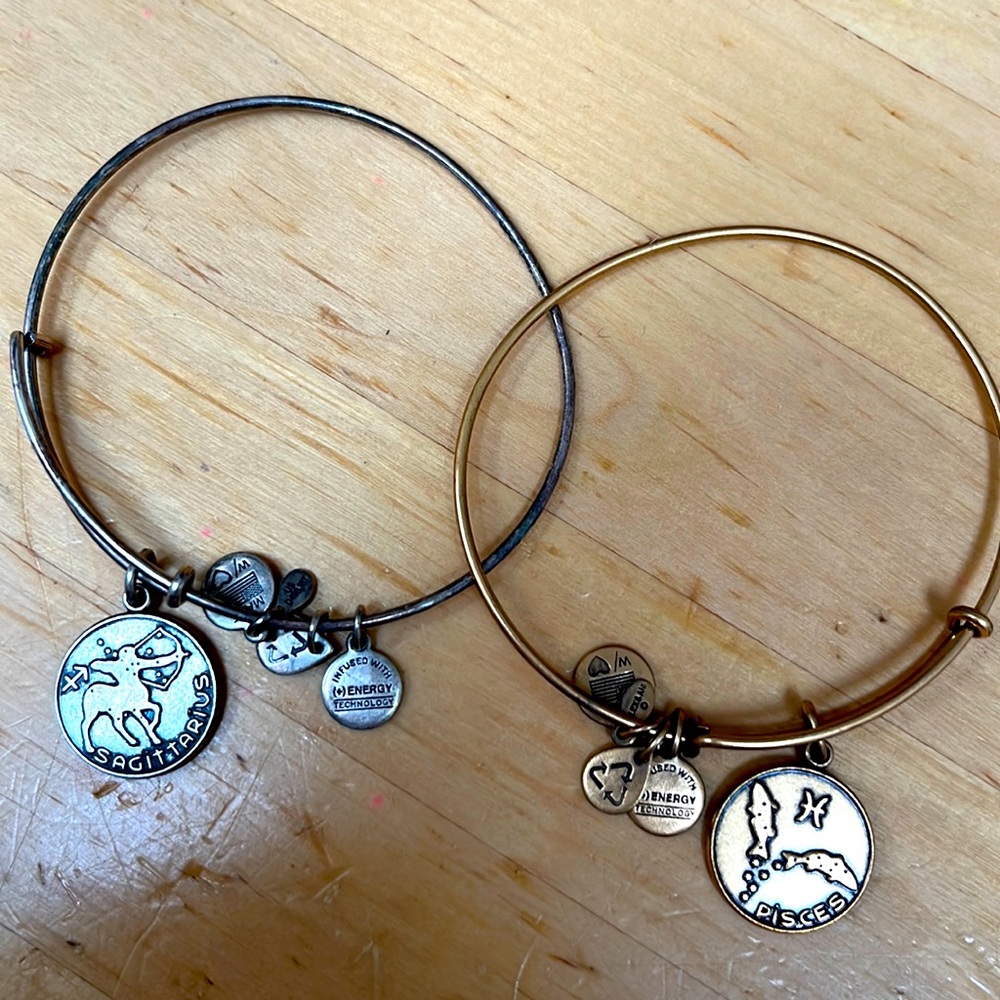 TWO Alex and Ani (Sagittarius & Pisces) charm bracelets. (+)Energy 2013 & 2014